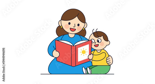 Joyful Mother Reads Engaging Storybook to Her Young Child, Cultivating Early Literacy and Precious Family Bonding Moments