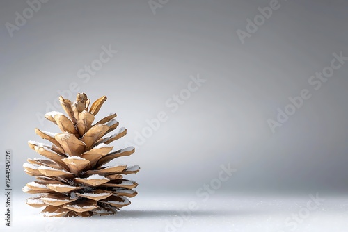 Snow-Covered Pine Cone on Snowy Surface with Soft Gradient Background