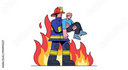 Brave Firefighter Heroically Rescuing a Person from Dangerous Flames, Symbolizing Courage, Safety, and Emergency Response Efforts