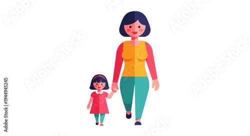 Mother and daughter walking together hand in hand, a representation of family love and togetherness