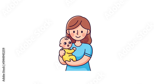 Warm illustration capturing a mother's tender embrace with her smiling infant, highlighting the beautiful journey of parenthood and new life