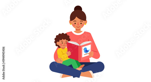A mother and her child sharing a quiet moment reading a book together, fostering a love for stories