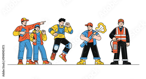 Set of 4 construction workers icons vector