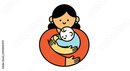 Illustration of a mother holding her baby with love and care