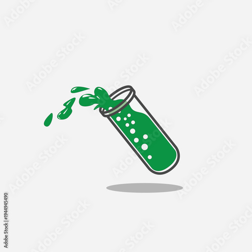 Green liquid spilling from a test tube, flat vector illustration