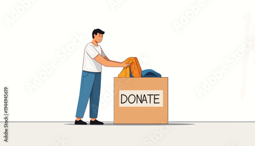 Kind Person Donating to Charity Box Illustration. Vector Illustrations. EPS Editable