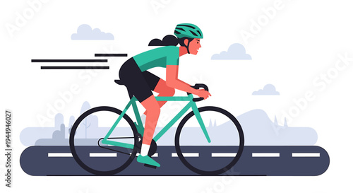 Rider in Motion on Road Bike during Ride. Vector Illustrations. EPS Editable