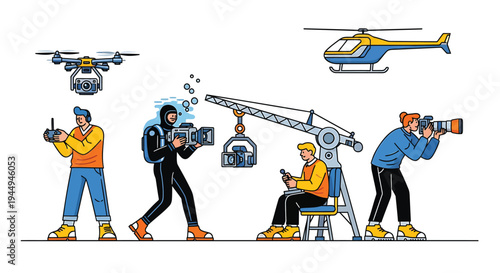 Set of 5 vector film and photography crew icons