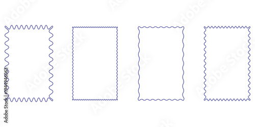 Set of rectangle frames with wavy edges. Zigzag wavy edges, rectangles, photo frames, text boxes, tags, labels