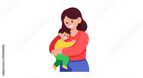 Heartwarming illustration of a tender moment between a joyful mother and her beloved child, representing nurturing care and family connection