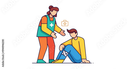 Caring First Aid Responder Providing Urgent Medical Assistance to an Injured Person on the Ground After an Accident or Emergency