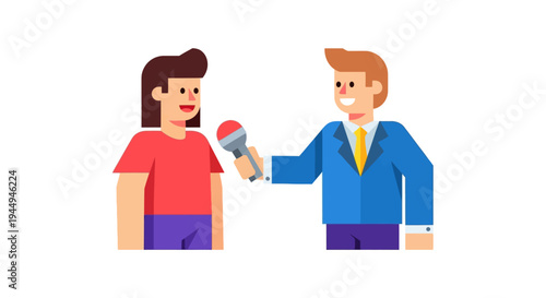 Engaging Media Interview Icon Professional Journalist Questioning Speaker for News or Podcast Content