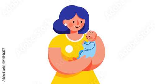 A heartwarming illustration capturing the pure joy and tender bond between a loving mother and her precious newborn baby, celebrating new life and family connection