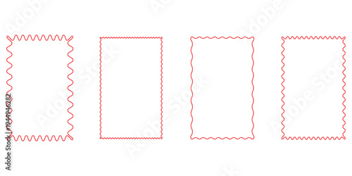 Set of rectangle frames with wavy edges. Zigzag wavy edges, rectangles, photo frames, text boxes, tags, labels