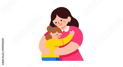 Loving mother tenderly embracing her happy young daughter in a warm hug symbolizing maternal care and strong family bonds