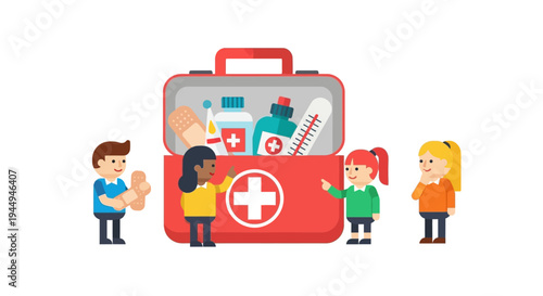 Children Discovering First Aid Kit Essentials for Immediate Care and Safety Awareness