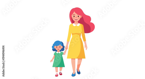 Happy mother and young daughter enjoying a pleasant walk together, holding hands in a sweet display of family love and cherished connection