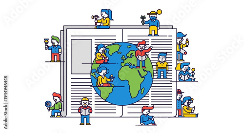 People around the world interacting with news and information on a global scale