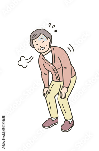 息切れをして大きな呼吸をする高齢者女性