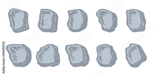Hand drawn rocks and stones Rock fragments, boulders, building material Coastal pebbles, gravel, minerals, cobblestones, geological formations For game environment, landscape illustration, design