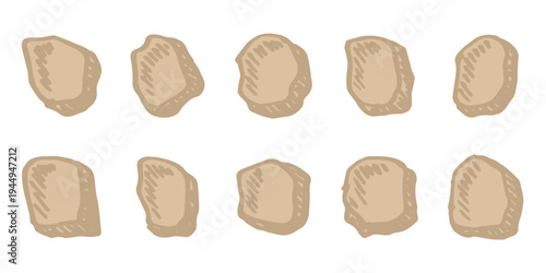 Hand drawn rocks and stones Rock fragments, boulders, building material Coastal pebbles, gravel, minerals, cobblestones, geological formations For game environment, landscape illustration, design