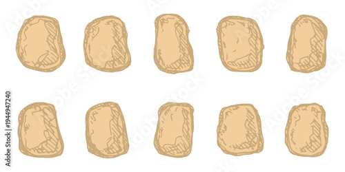 Hand drawn rocks and stones Rock fragments, boulders, building material Coastal pebbles, gravel, minerals, cobblestones, geological formations For game environment, landscape illustration, design