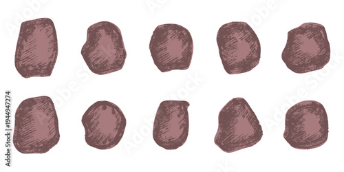 Hand drawn rocks and stones Rock fragments, boulders, building material Coastal pebbles, gravel, minerals, cobblestones, geological formations For game environment, landscape illustration, design