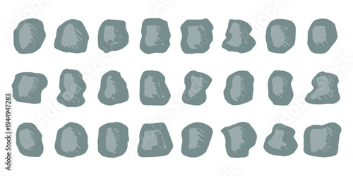 Hand drawn rocks and stones Rock fragments, boulders, building material Coastal pebbles, gravel, minerals, cobblestones, geological formations For game environment, landscape illustration, design