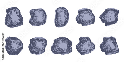 Hand drawn rocks and stones Rock fragments, boulders, building material Coastal pebbles, gravel, minerals, cobblestones, geological formations For game environment, landscape illustration, design