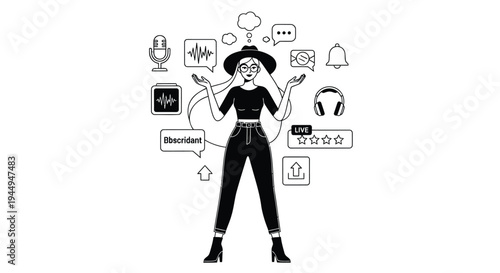 Vector illustration of woman surrounded by social media icons