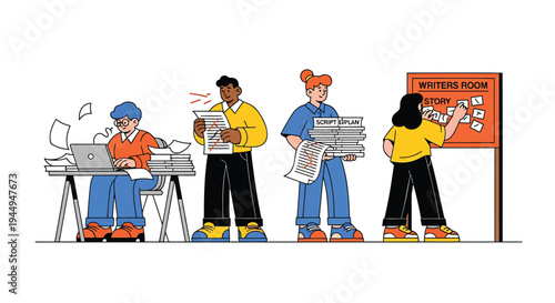 Set of 4 construction workers vector illustrations