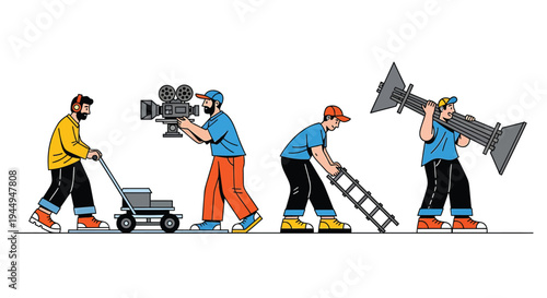 Set of 4 film crew icons vector