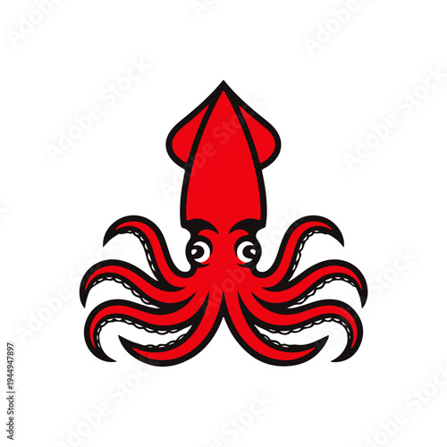 Red Squid Icon - Marine Life Ocean Creature Cephalopod.