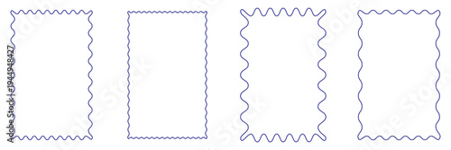 Color rectangle frames with wiggly borders. Different wavy shapes with squiggly edge border. Set of Zigzag wavy edges, rectangles, photo frames, text boxes, labels. Scallop frame set