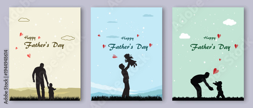 Happy Father’s Day greeting card featuring silhouettes of a father and children, with a warm and meaningful Father’s Day message.
