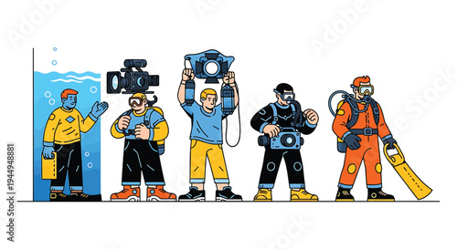 Set of 5 scuba divers vector illustrations