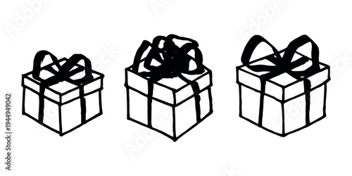 Set of hand drawn present box with ribbons Birthday present clipart Christmas gift Holiday doodle For design, print, web, decor, greeting card, sale