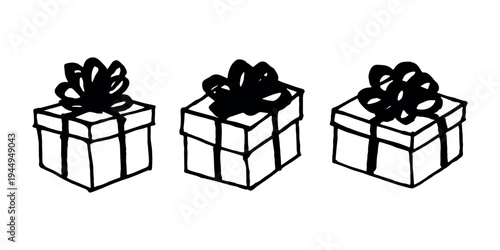 Set of hand drawn present box with ribbons Birthday present clipart Christmas gift Holiday doodle For design, print, web, decor, greeting card, sale