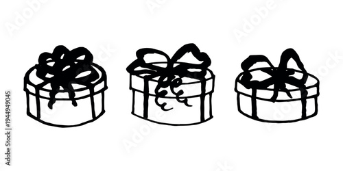 Set of hand drawn present box with ribbons Birthday present clipart Christmas gift Holiday doodle For design, print, web, decor, greeting card, sale