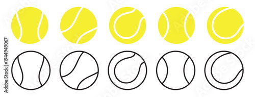 A vector icon set of tennis and Basketball icon, showcasing both filled and outline styles for sports design outline and filled vector illustration.