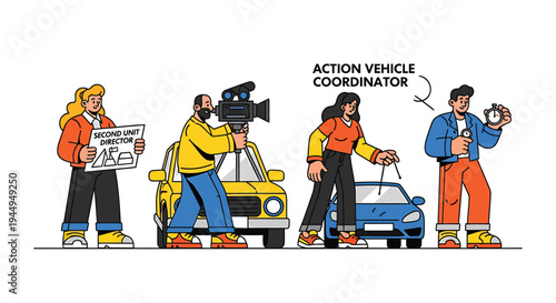 Set of 5 film crew vector illustrations