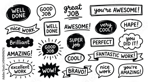 Hand Drawn Positive Quote Speech Bubble Vector Illustration Set