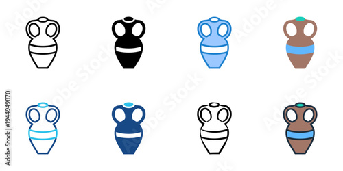 Ceramic jars icons set multiple style collection. Editable stroke 
