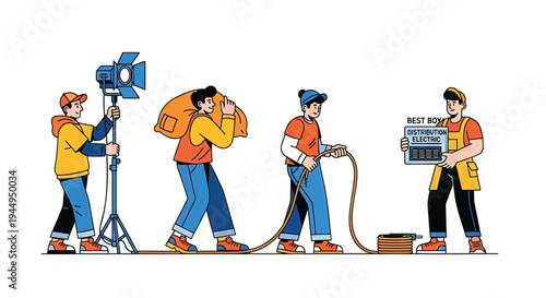 Set of 4 film crew members vector illustrations