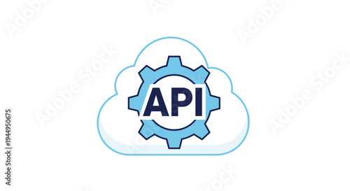 A light blue cloud outline with a lighter blue fill contains a darker blue gear icon with bold light blue API letters centered on a white background.