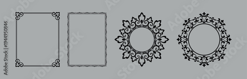 Set of decorative frames Elegant vector element for design in Eastern style, place for text. Floral black and gray frames. Lace illustration for invitations and greeting cards