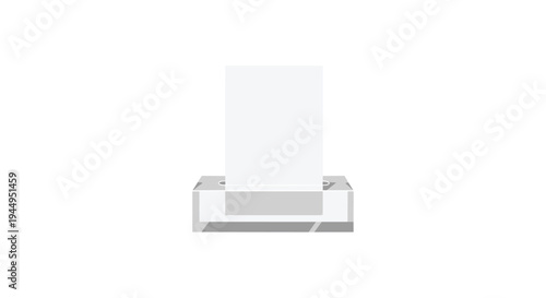 A single blank white card is held upright within a clear rectangular acrylic block on a pristine white background.