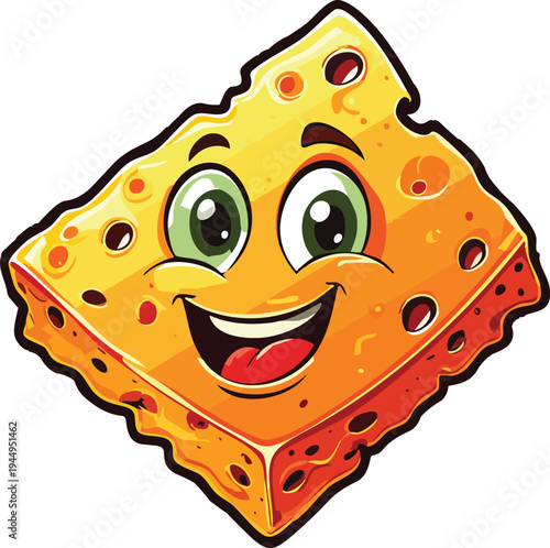 Cute happy cheese character illustration, funny yellow swiss cheese mascot vector isolated