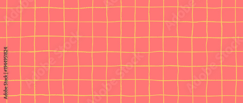 Funky seamless hand drawn square grid pattern. Red repeated doodled checkered background. Sketched thin checker paper texture. Pencil drawn journal sheet notebook template. Vector lined planer page