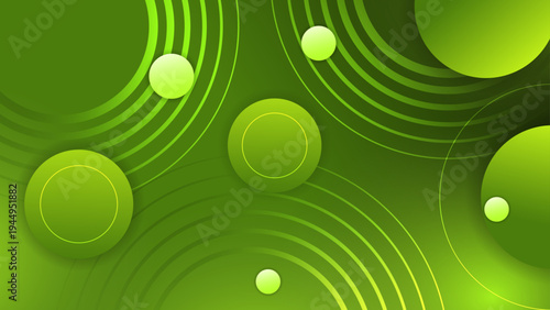 Fresh green themed 3D background with spheres and rings representing nature and technology integration